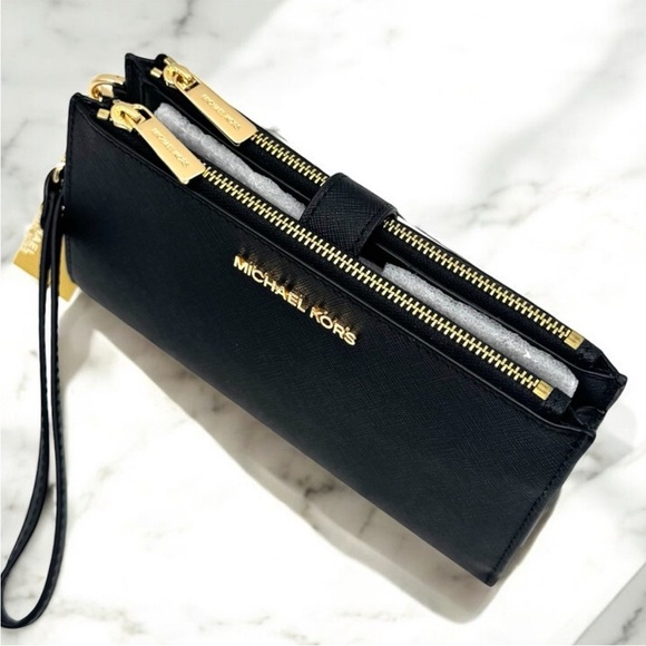 Michael Kors Large Jet Set Travel Double Zip Wallet Black - Picture 6 of 8